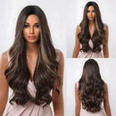 Peruca Feminina Lace Longa Ondulada Natural Castanho Escuro