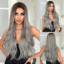 Peruca Lace Longa Ondulada Natural Grisalho