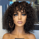 Lace Front 100% Cabelo Humano Cacheado Curto com Franja