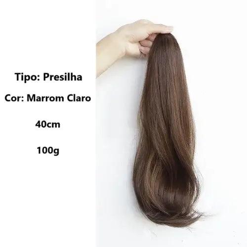 Aplique Rabo de Cavalo Liso Repicado com Presilha 40cm