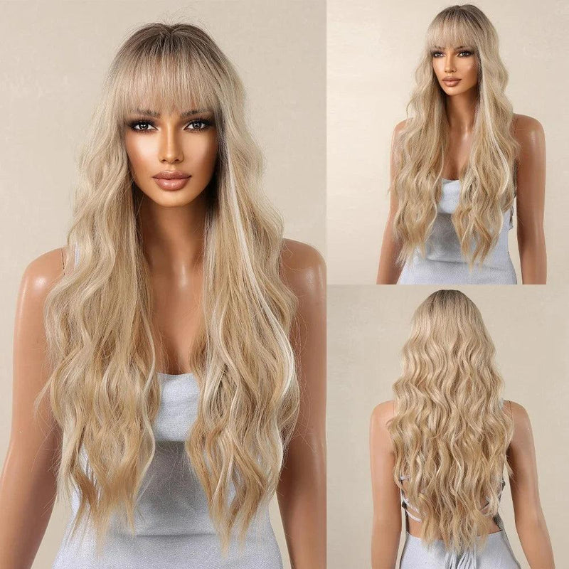 Peruca Lace Longa Ondulada Cabelo Natural com Franja