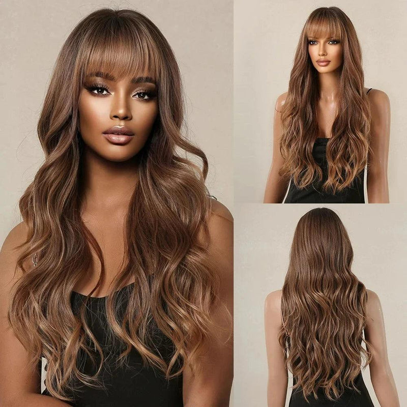 Peruca Lace Longa Ondulada Cabelo Natural com Franja