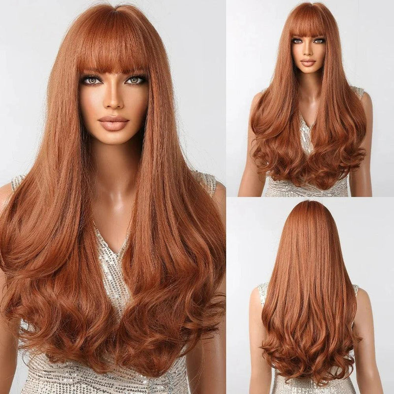Peruca Lace Longa Ondulada Cabelo Natural com Franja