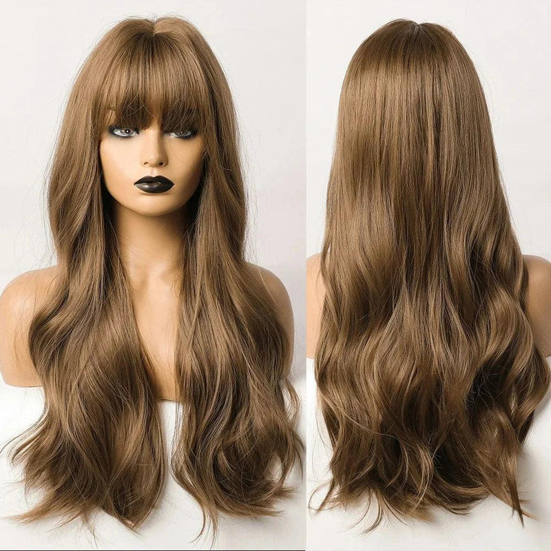 Peruca Lace Longa Ondulada Cabelo Natural com Franja