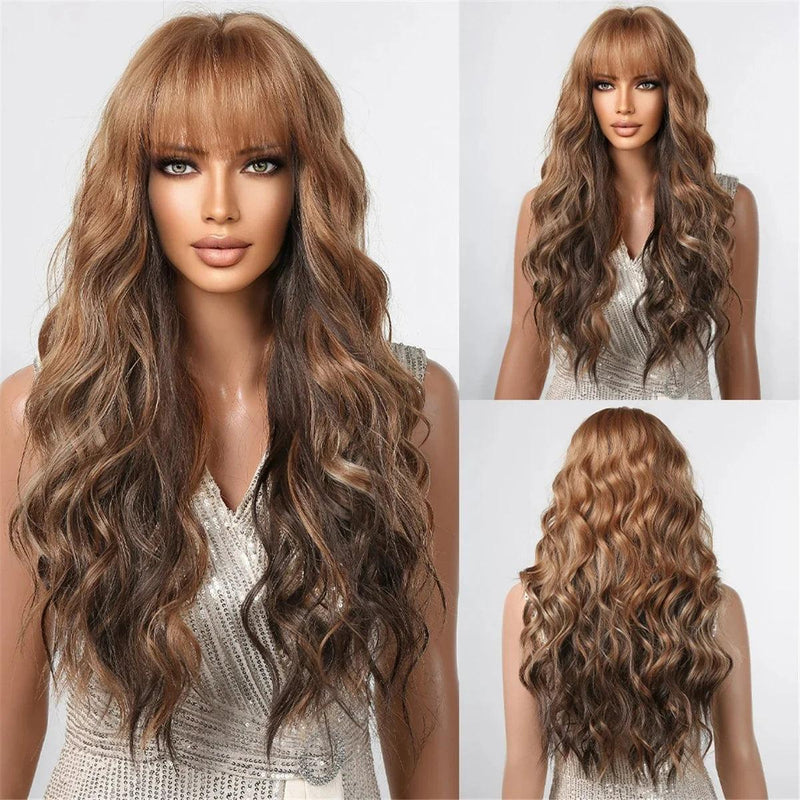 Peruca Lace Longa Ondulada Cabelo Natural com Franja