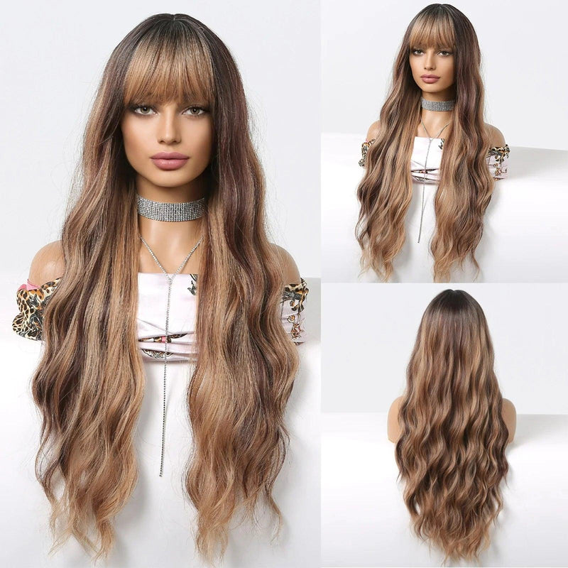 Peruca Lace Longa Ondulada Cabelo Natural com Franja