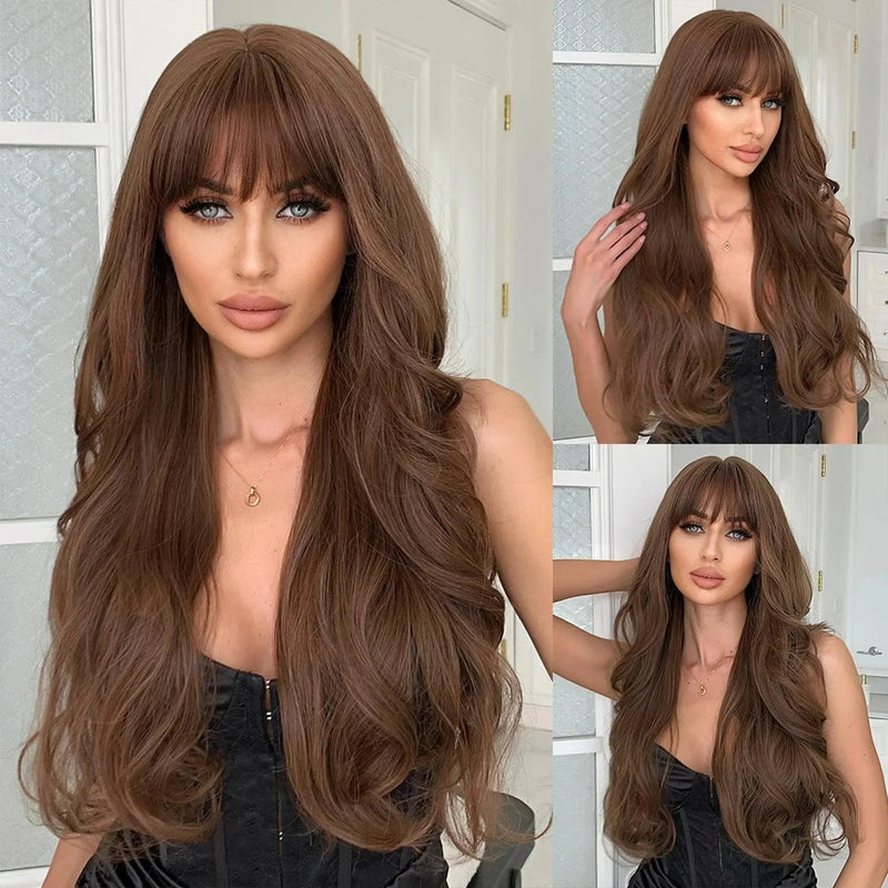Peruca Lace Longa Ondulada Cabelo Natural com Franja