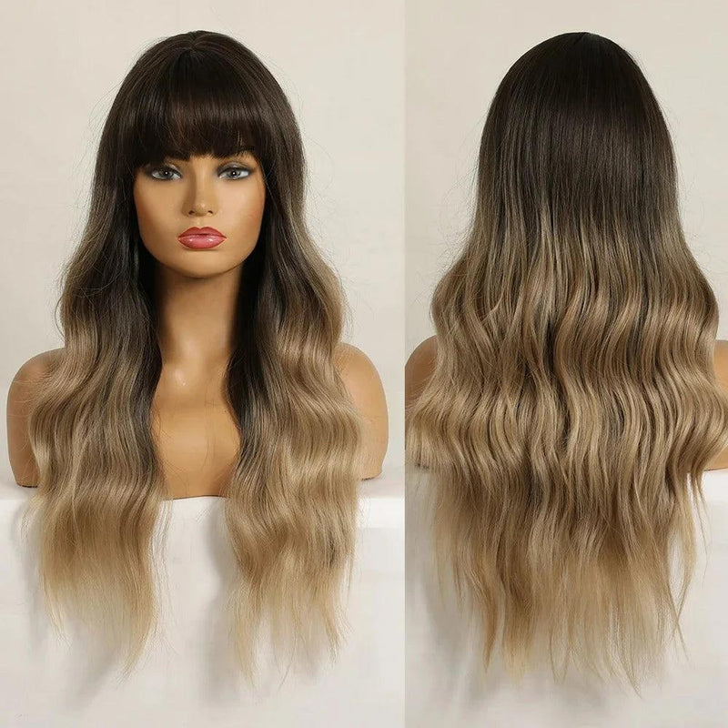 Peruca Lace Longa Ondulada Cabelo Natural com Franja