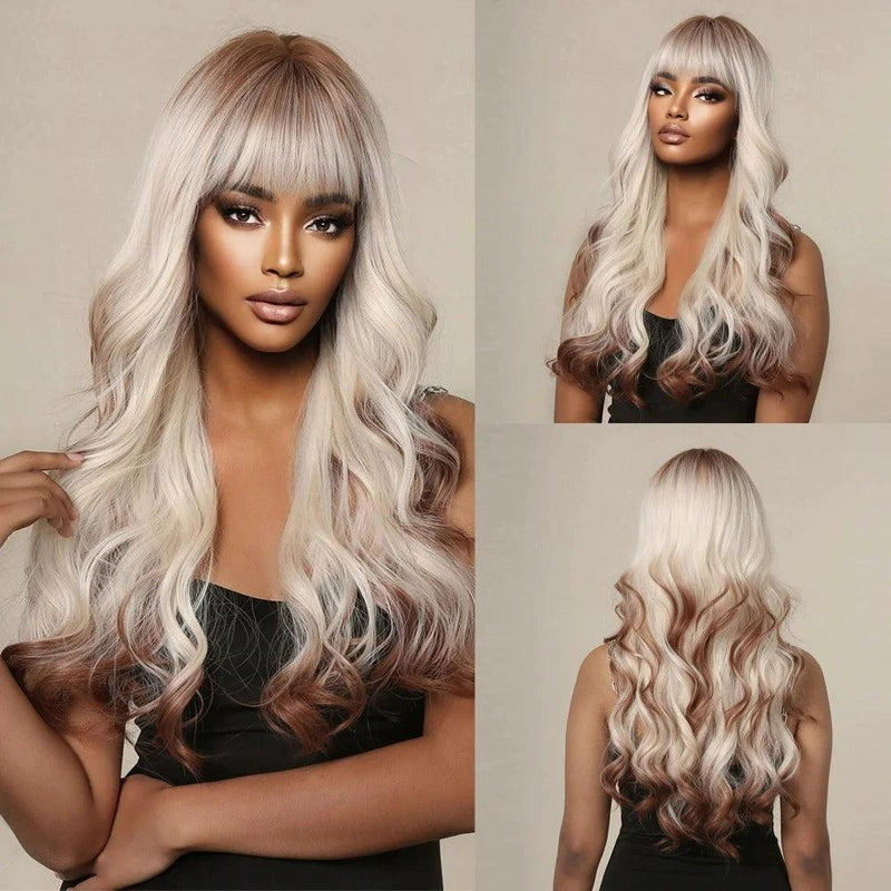 Peruca Lace Longa Ondulada Cabelo Natural com Franja