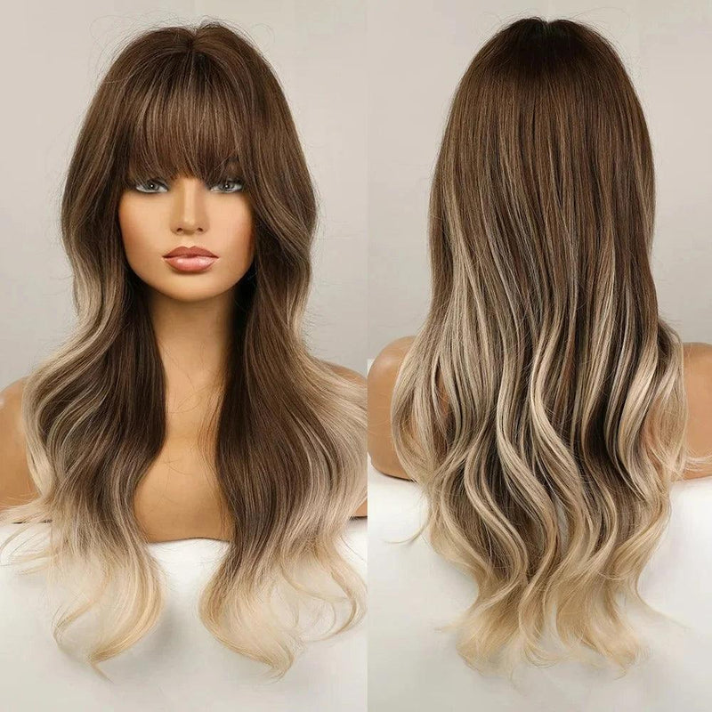 Peruca Lace Longa Ondulada Cabelo Natural com Franja