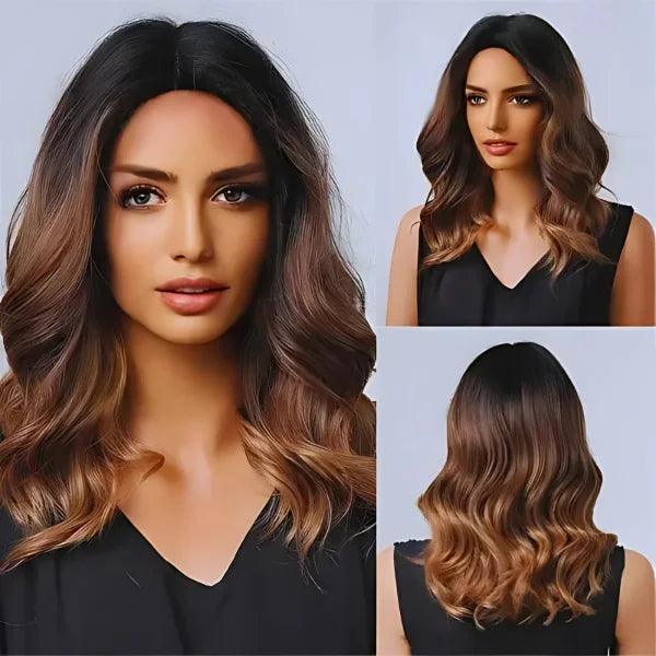 Peruca Lace Front Ondulada Cabelo Médio Natural