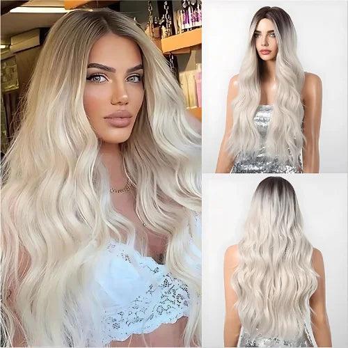 Peruca Feminina Lace Longa Ondulada Loira