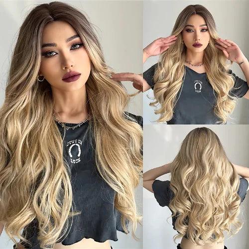 Peruca Feminina Lace Longa Ondulada Loira