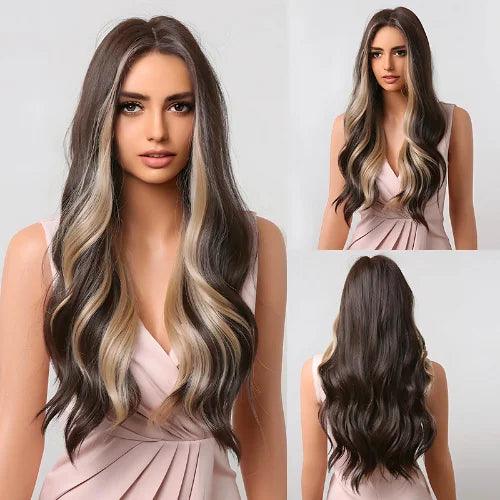 Peruca Feminina Lace Longa Ondulada Natural Castanho Escuro