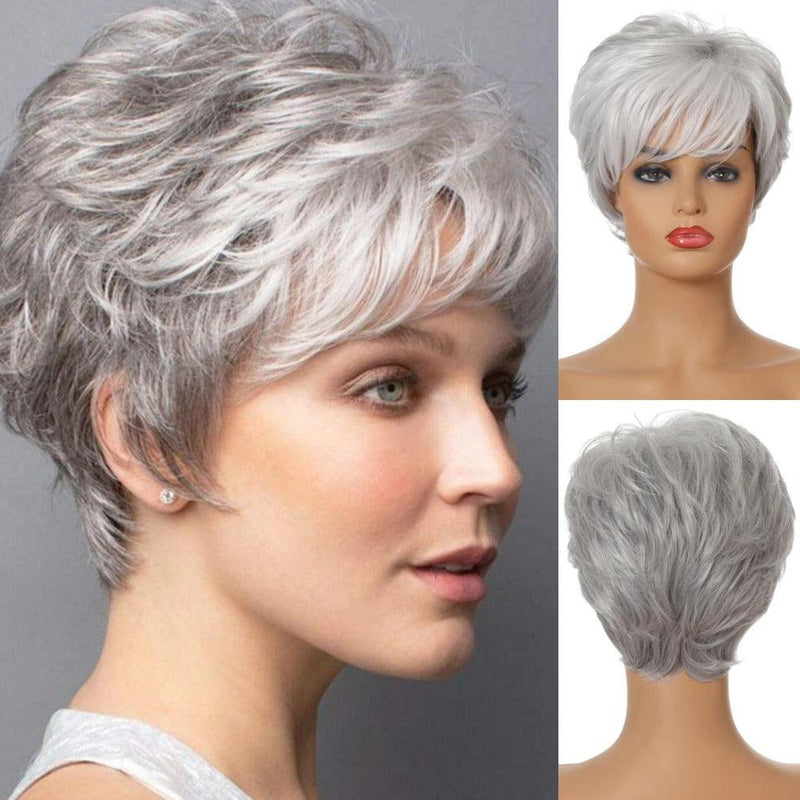 Peruca Curta Feminina Grisalha Natural e Leve