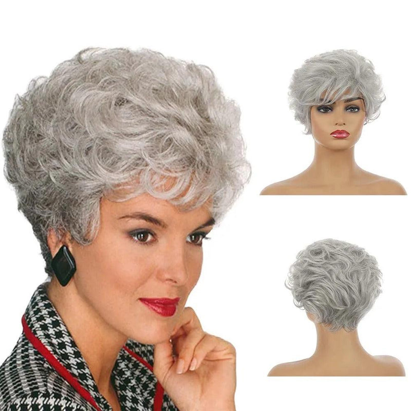 Peruca Curta Feminina Grisalha Natural e Leve