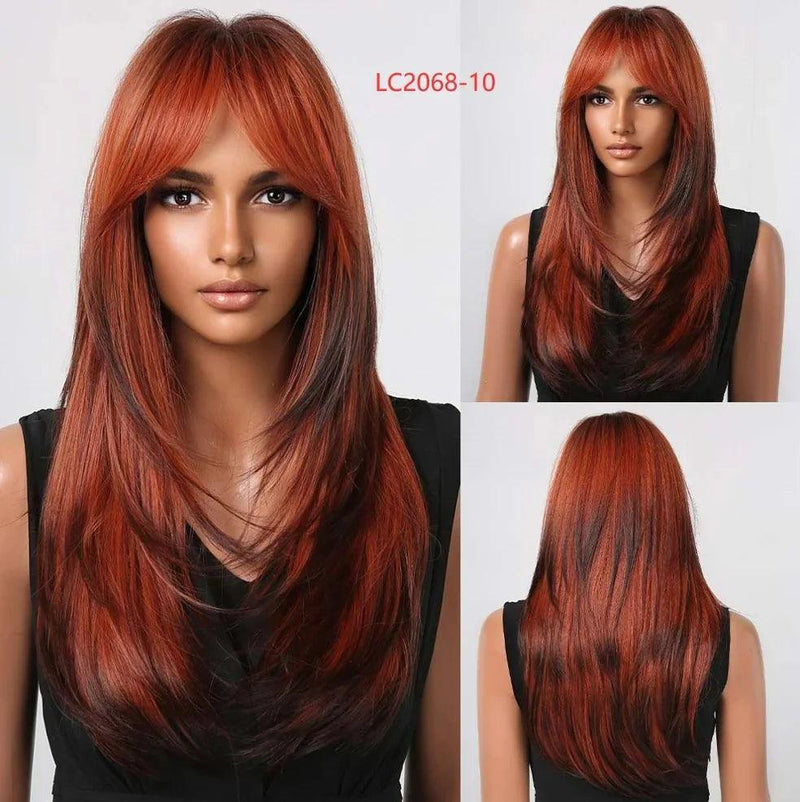 Peruca Lace Longa em Camadas com Franja Natural