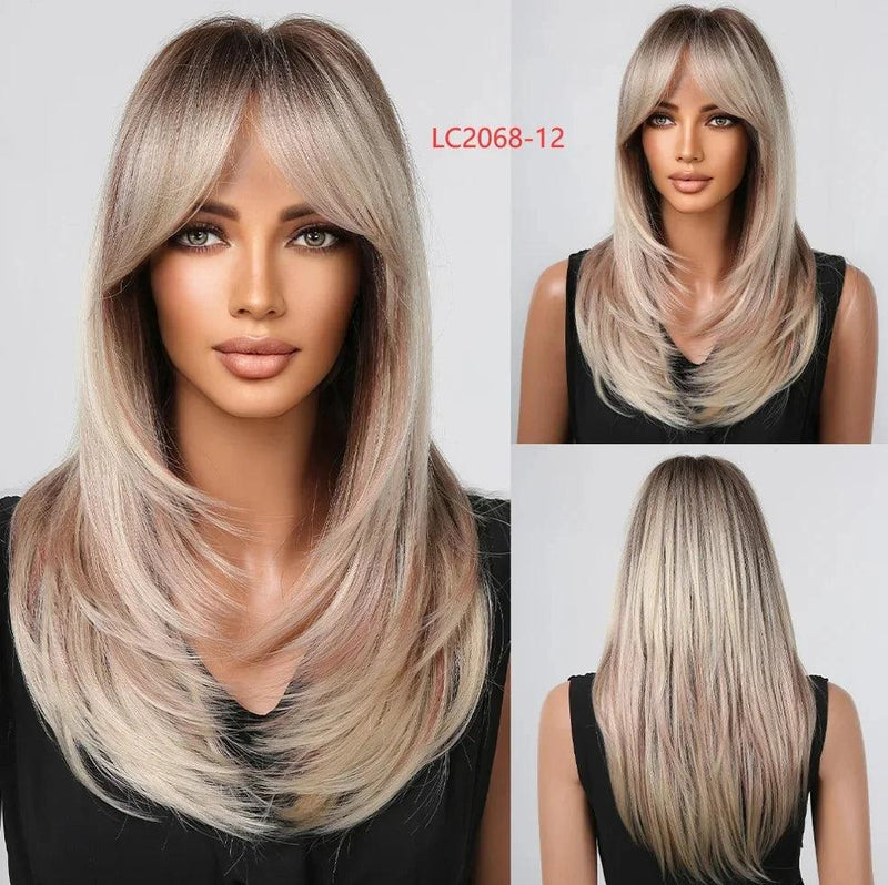 Peruca Lace Longa em Camadas com Franja Natural