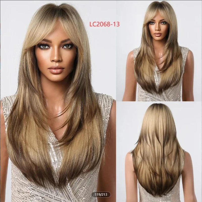 Peruca Lace Longa em Camadas com Franja Natural