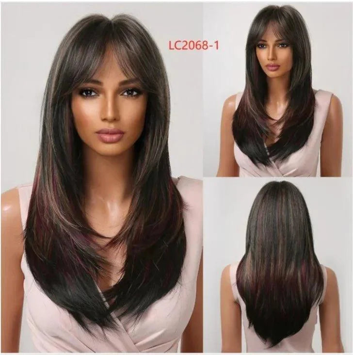 Peruca Lace Longa em Camadas com Franja Natural
