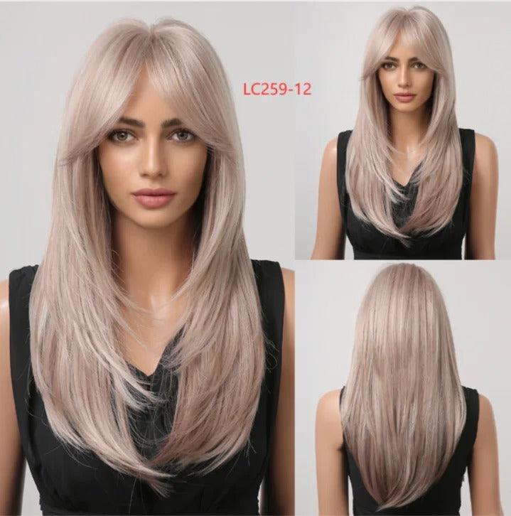 Peruca Lace Longa em Camadas com Franja Natural