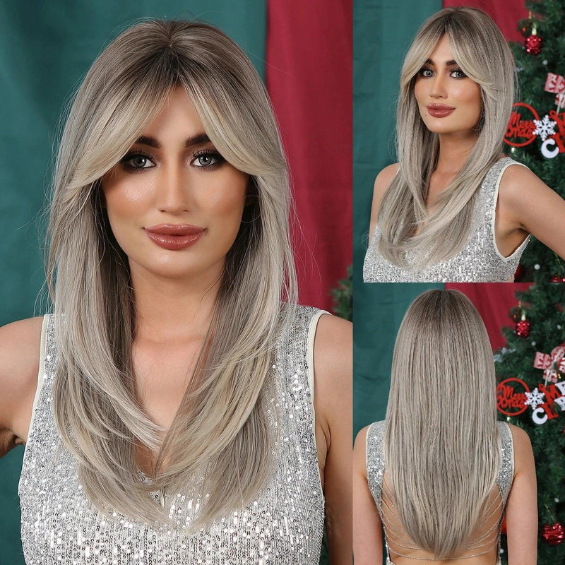 Peruca Lace Longa em Camadas com Franja Natural