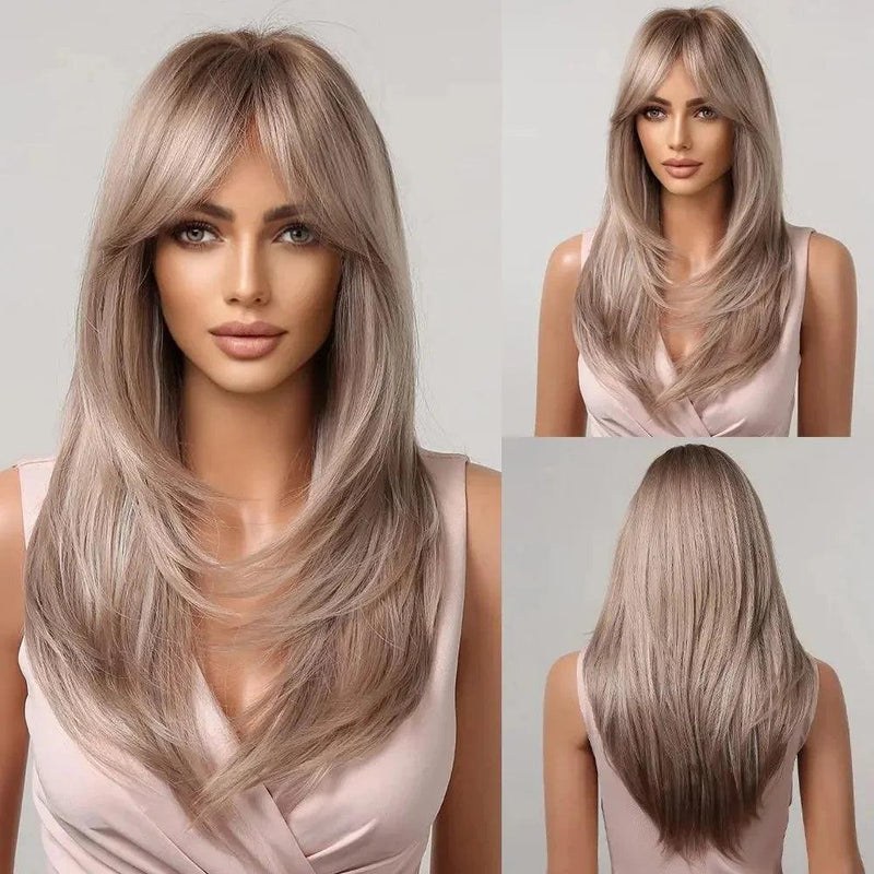 Peruca Lace Longa em Camadas com Franja Natural