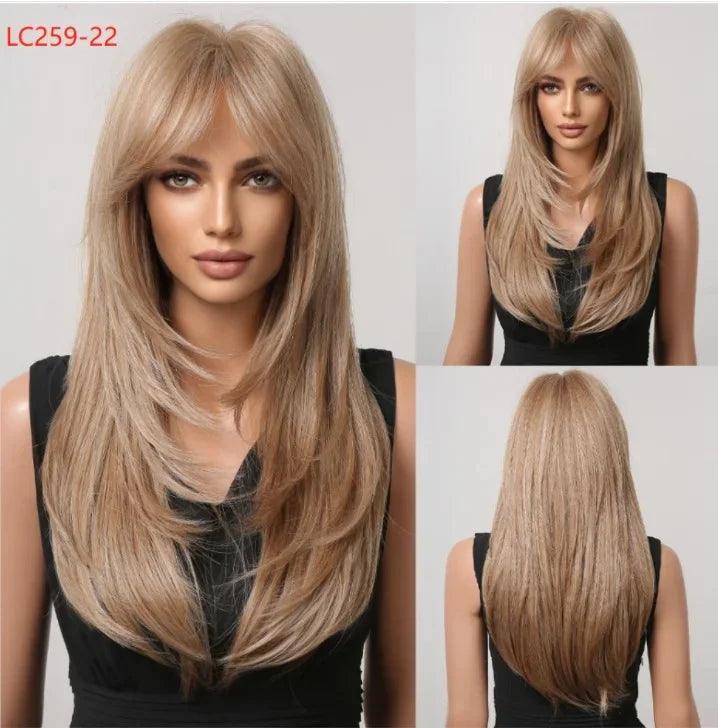 Peruca Lace Longa em Camadas com Franja Natural