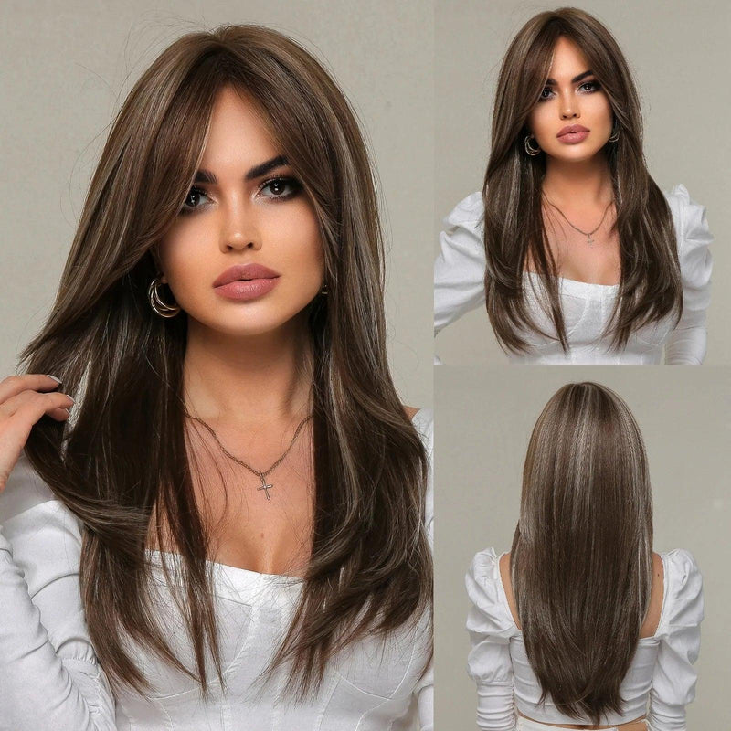 Peruca Lace Longa em Camadas com Franja Natural