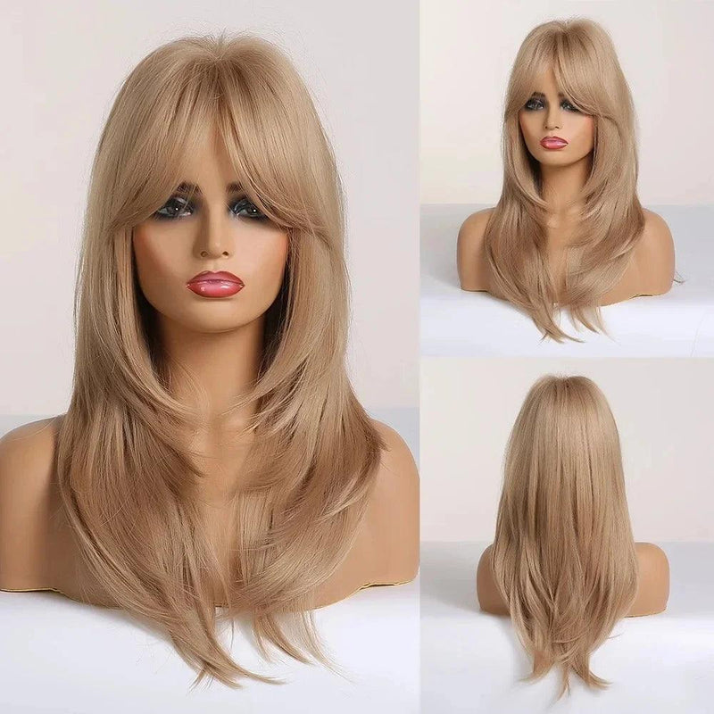 Peruca Lace Longa em Camadas com Franja Natural