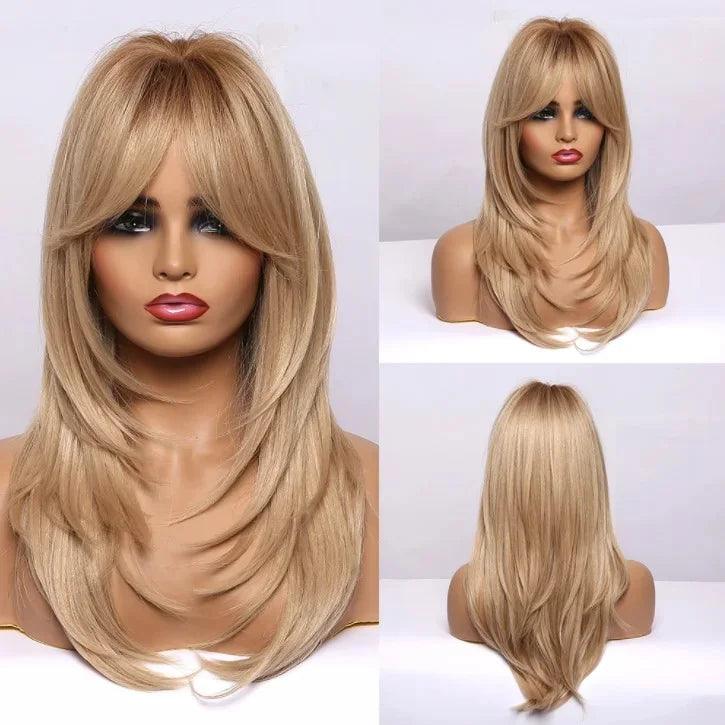 Peruca Lace Longa em Camadas com Franja Natural