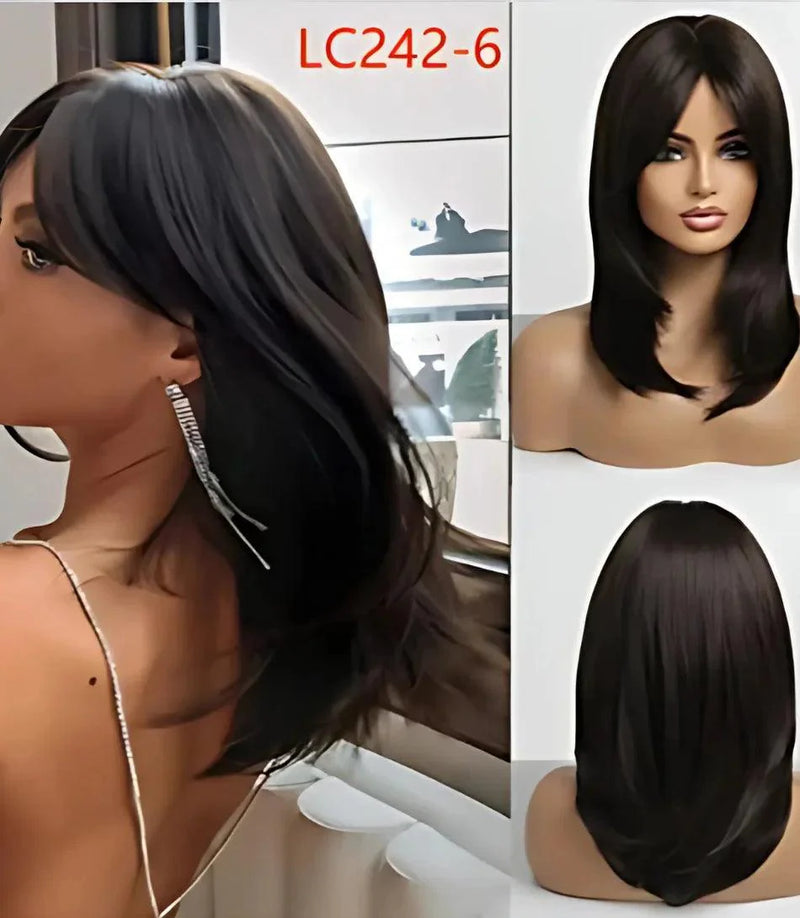 Peruca Lace Feminina Média em Camadas com Franja Natural