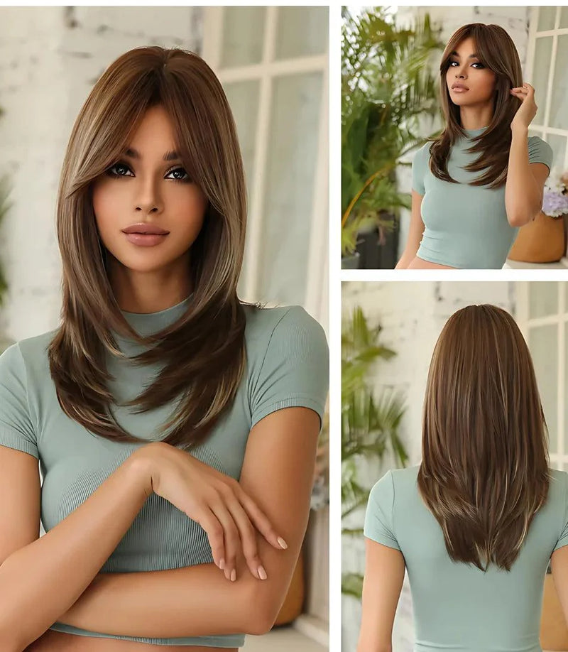 Peruca Lace Feminina Média em Camadas com Franja Natural