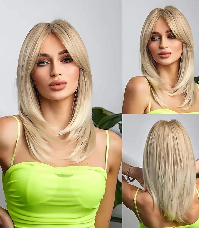 Peruca Lace Feminina Média em Camadas com Franja Natural