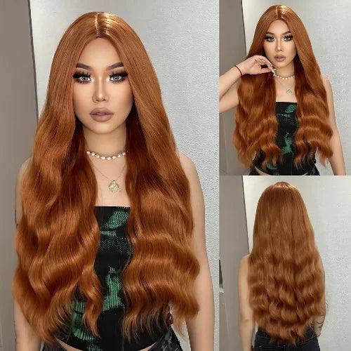 Peruca Lace Longa Ondulada Natural Ruiva