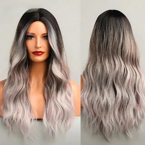 Peruca Lace Longa Ondulada Natural Grisalho