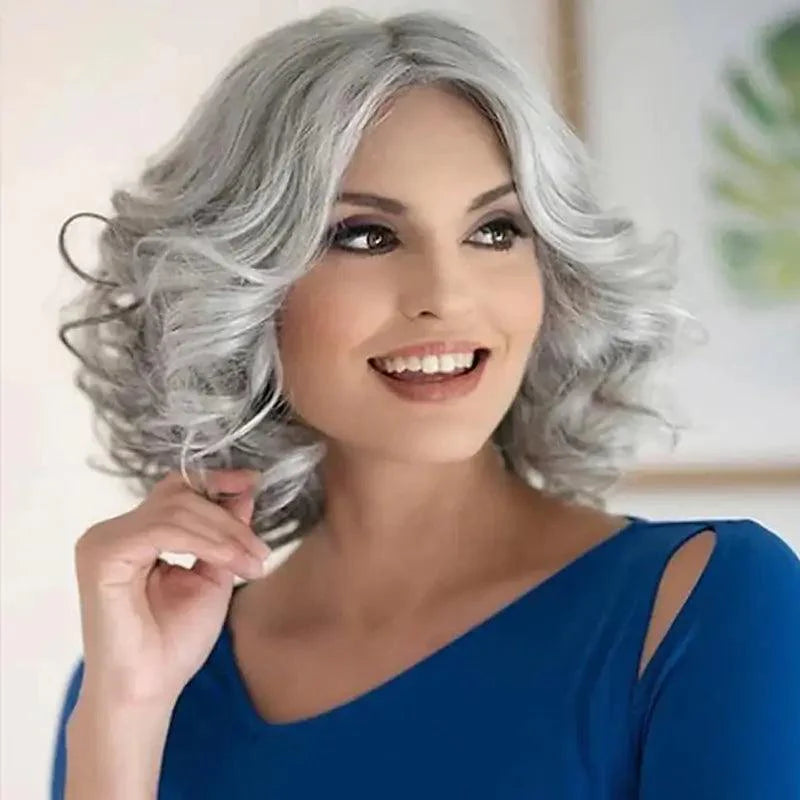 Peruca Curta Feminina Grisalha Natural e Leve