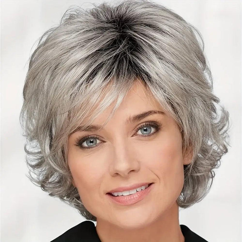 Peruca Curta Feminina Grisalha Natural e Leve