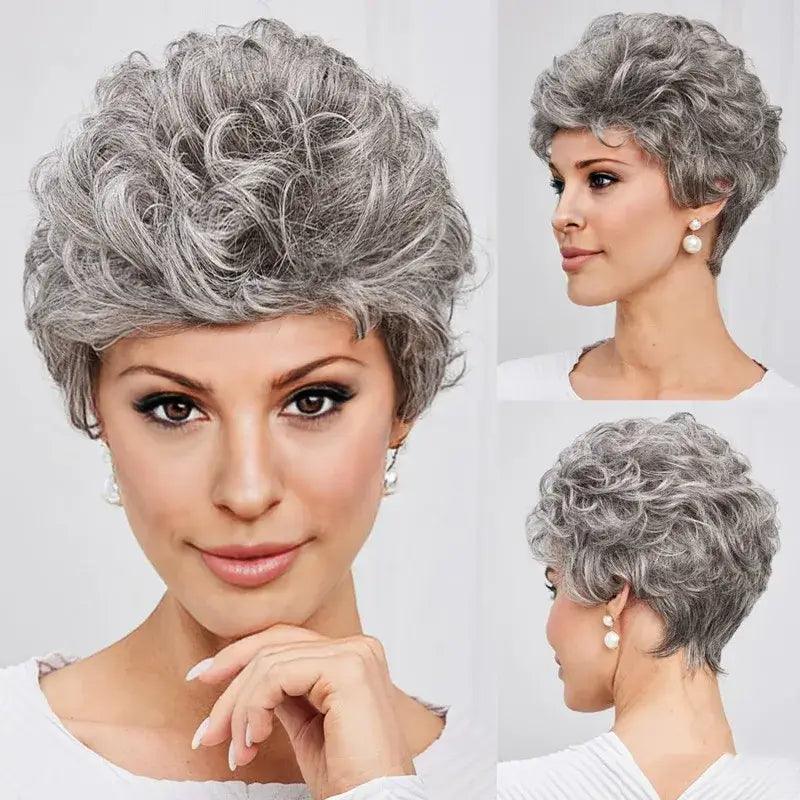 Peruca Curta Feminina Grisalha Natural e Leve