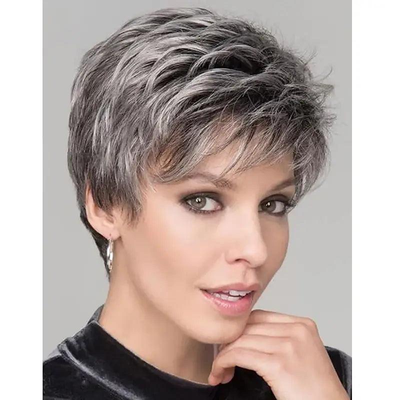 Peruca Curta Feminina Grisalha Natural e Leve