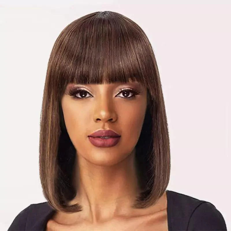 Lace Front 100% Cabelo Humano Curto Liso com Franja