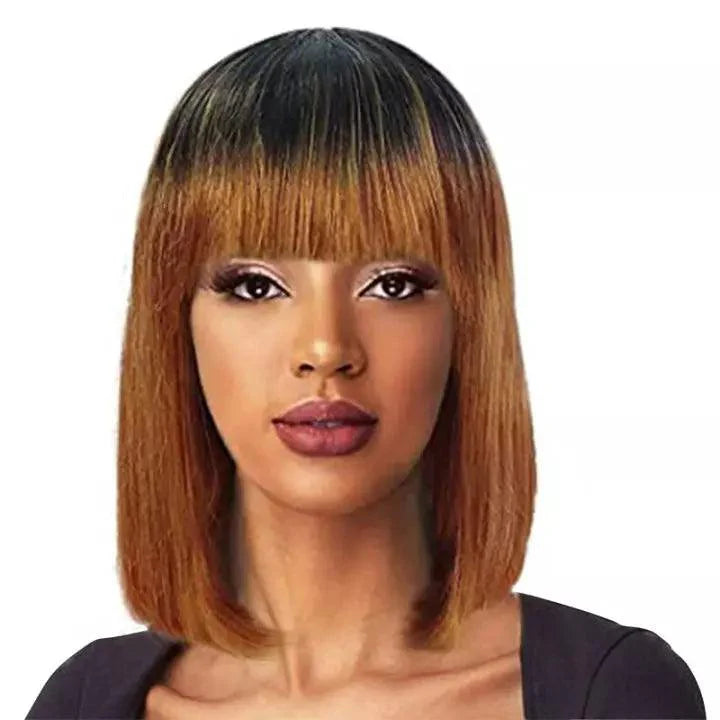 Lace Front 100% Cabelo Humano Curto Liso com Franja