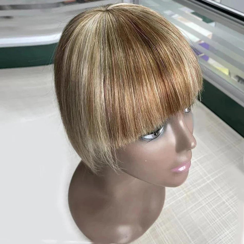 Lace Topo da Cabelo 100% Humano Liso com Franja Curto