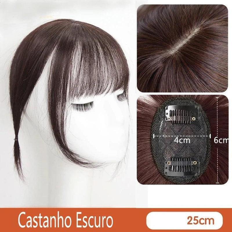 Topo de Cabelo Invisível Liso com Franja 25cm