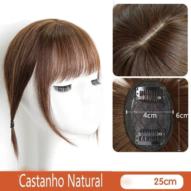 Topo de Cabelo Invisível Liso com Franja 25cm