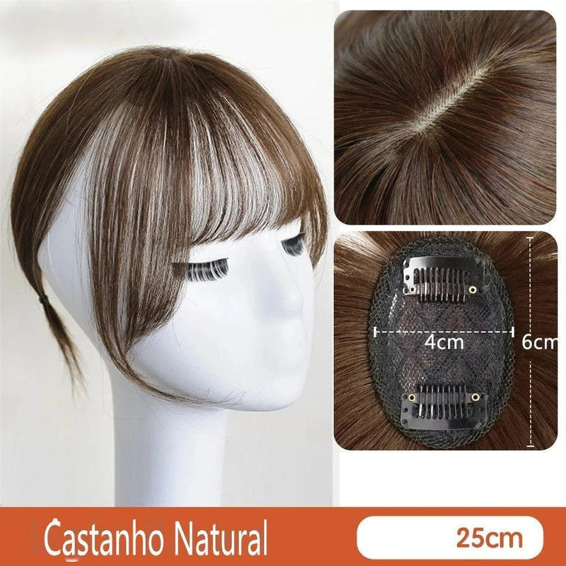 Topo de Cabelo Invisível Liso com Franja 25cm