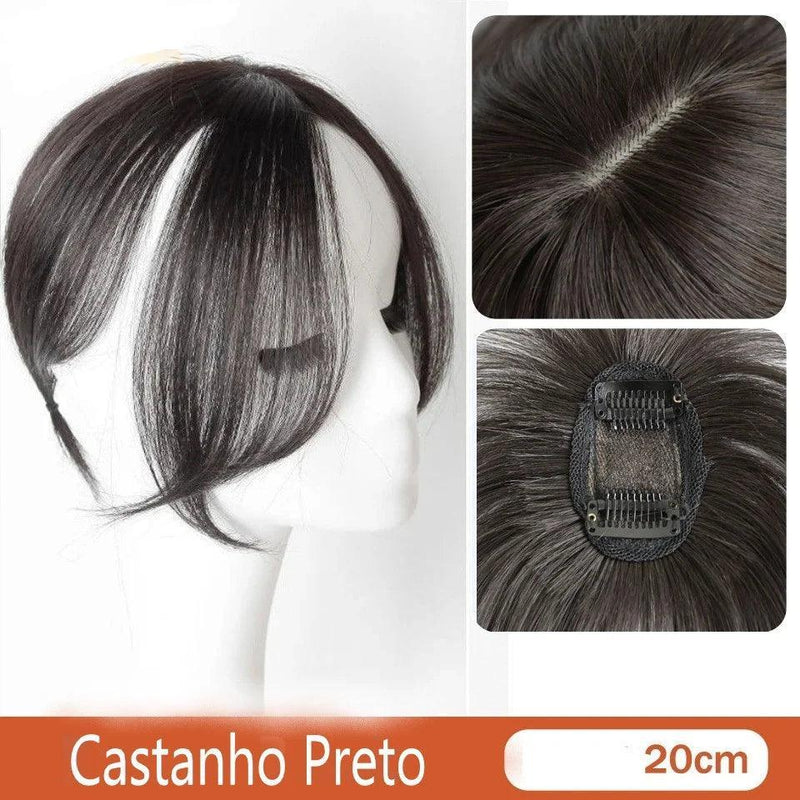 Topo de Cabelo Invisível Liso com Franja 25cm
