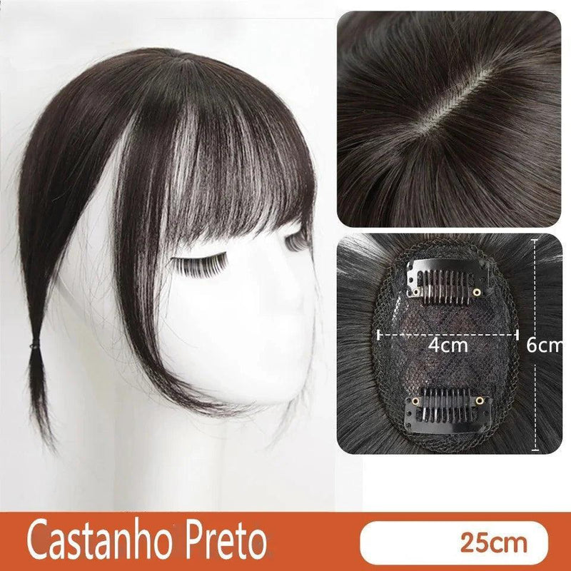 Topo de Cabelo Invisível Liso com Franja 25cm