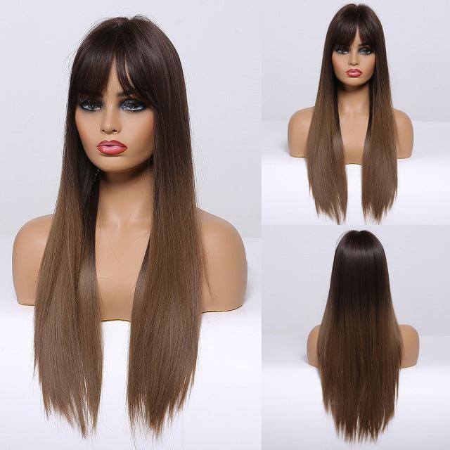 Peruca Lace Longa Liso Natural Premium com Franja