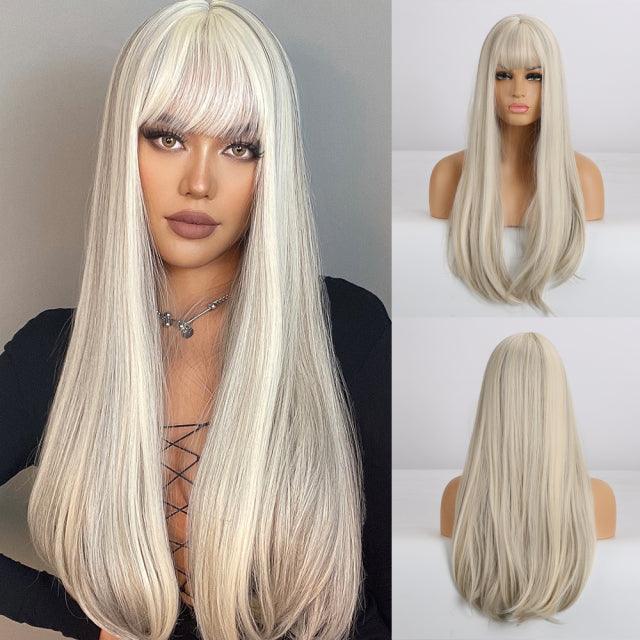 Peruca Lace Longa Liso Natural Premium com Franja